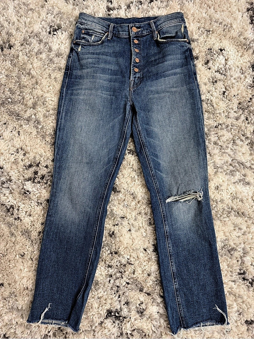 MOTHER The Pixie Dazzler Ankle Fray Straight Leg Jeans Blue Waist 28
